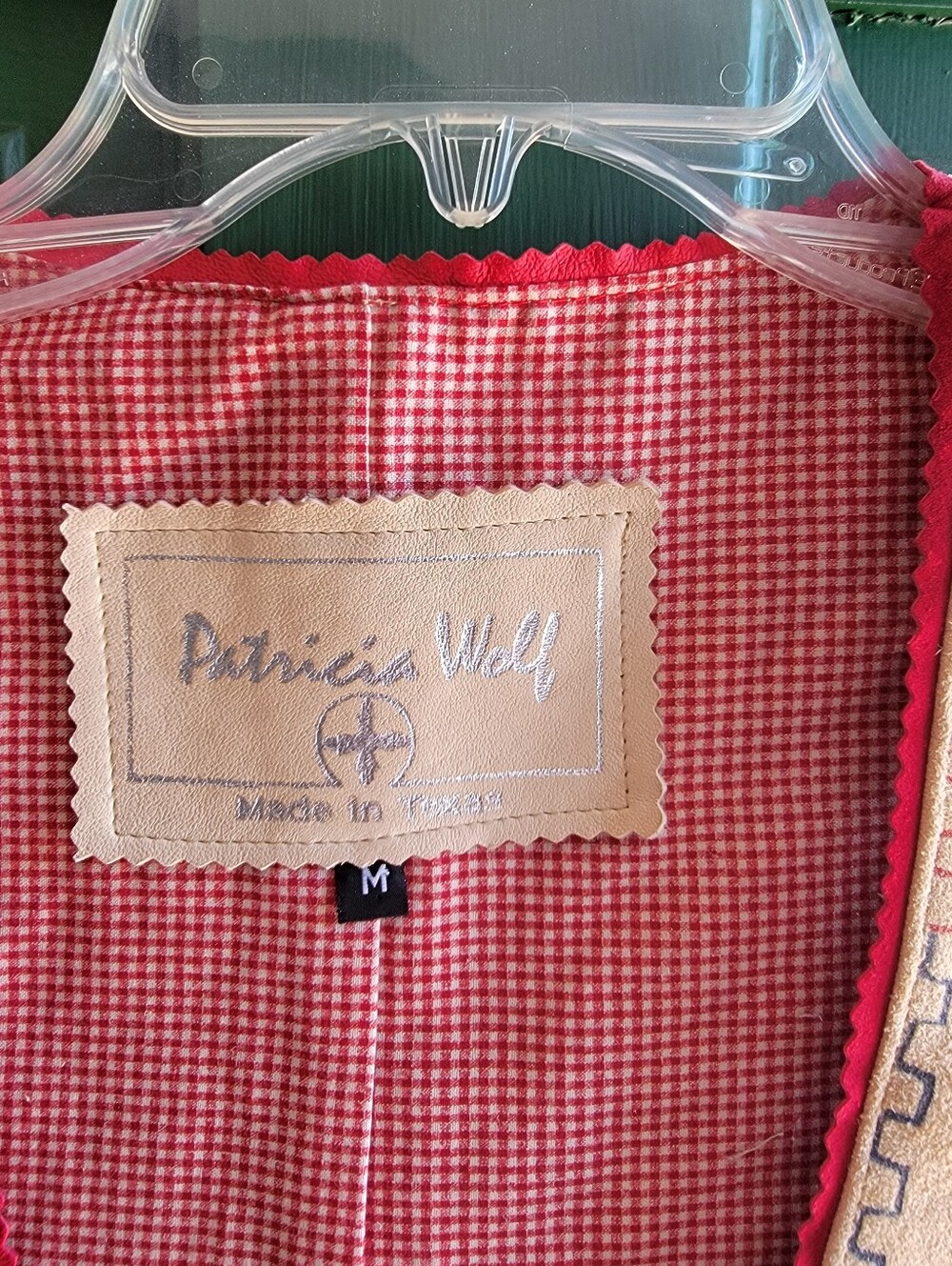 Vintage Native Motif Genuine Suede Vest in Tan with Red Gingham Lining Sz M - Picture 2 of 7